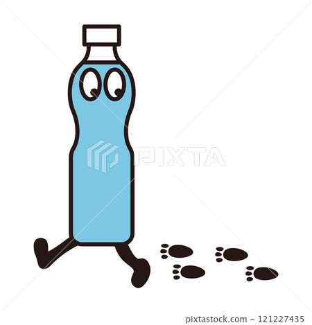 Illustration material of a plastic bottle character and a carbon footprint of a footprint 121227435