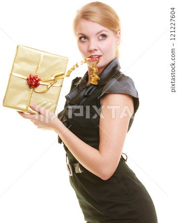 holidays love happiness concept - girl with gift box holidays love happiness concept - girl with gift box 121227604