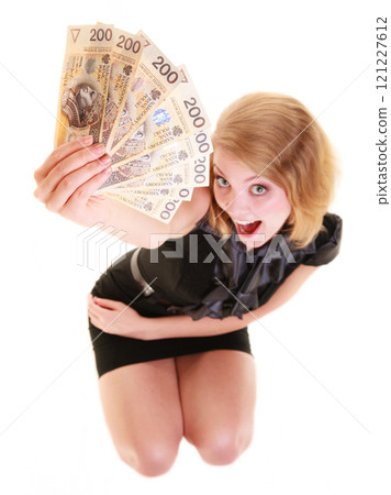Business woman holding polish currency money banknote. 121227612