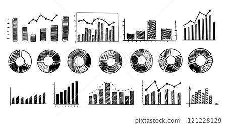 Graphs on white background, Set hand drawn. Vector	 121228129