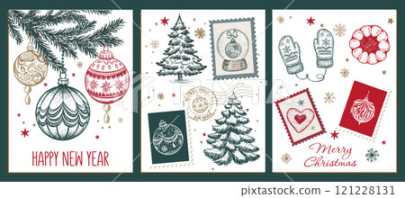 Christmas toy, ball, tree, set, Hand drawn illustration Christmas toy, ball, tree, set, Hand drawn illustration 121228131