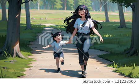 父母和孩子在公園玩耍 121228500