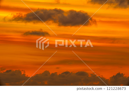 Beautiful clouds in sunset or sunrise over sea,Colorful scenery sunset sky, Amazing clouds wonderful light sky background 121228673