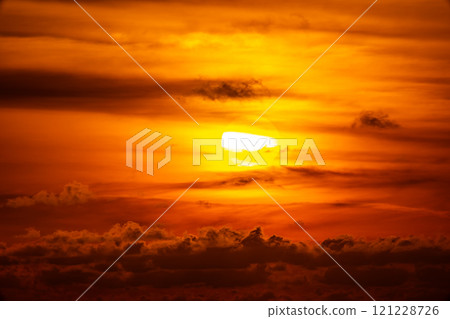 Beautiful clouds in sunset or sunrise over sea,Colorful scenery sunset sky, Amazing clouds wonderful light sky background 121228726
