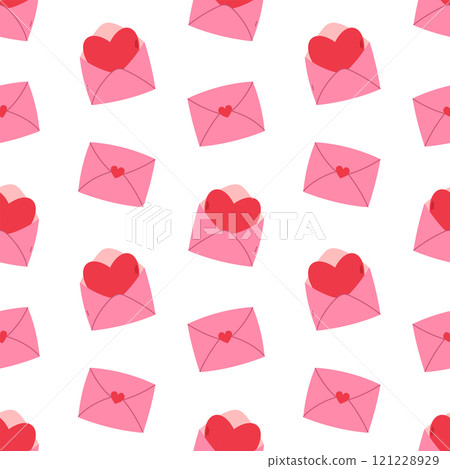 Love letters with heart seamless pattern. Valentines day concept. Flat vector illustration 121228929