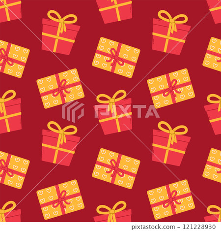 Seamless pattern with gift boxes. Christmas or Birthday present. Flat vector illustration 121228930