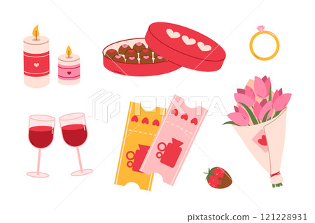Valentines Day set. Decoration elements. Flat vector isolated illustration 121228931