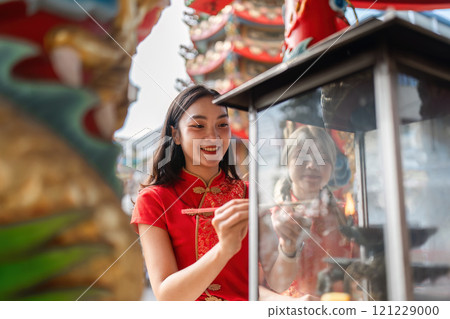 Chinese new year worship at the shrine cultural celebration outdoor festival joyful gathering environment 121229000