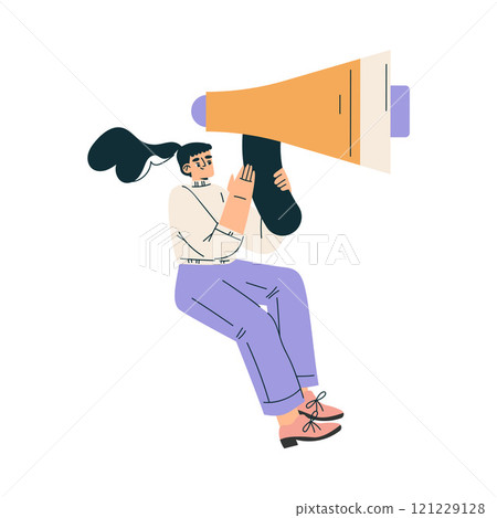 Woman with Megaphone at Shooting Film Movie Production Scene Vector Illustration Woman with Megaphone at Shooting Film Movie Production Scene Vector Illustration 121229128