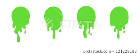 round Dripping green goo with splashes and blot effects. Mucus texture blobs. Flat vector illustration isolated on white background. 121229188