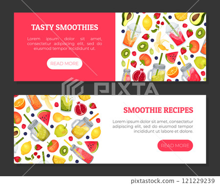 Fresh Smoothie Tasty Drink Banner Design with Bright Juicy Refreshment Vector Template 121229239