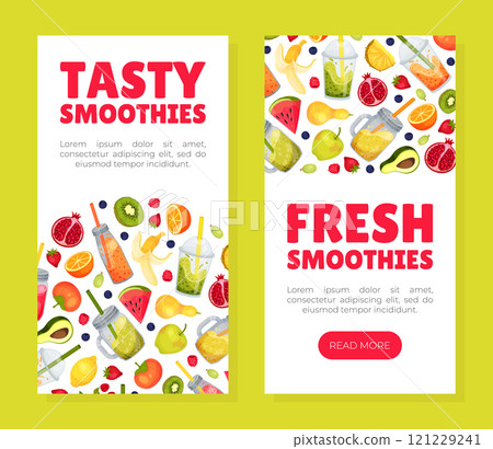 Fresh Smoothie Tasty Drink Banner Design with Bright Juicy Refreshment Vector Template 121229241