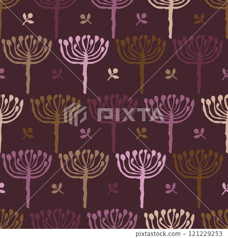 Vector seamless pattern with umbrella plants on plum color background Vector seamless pattern with umbrella plants on plum color background 121229253