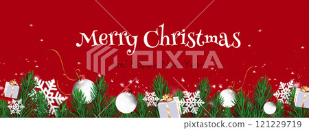 Festive Christmas border with pine branches 121229719
