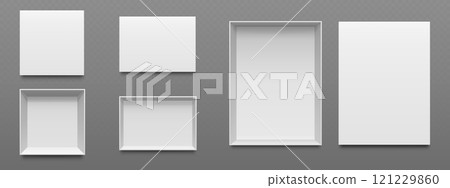 Top view empty open and closed white boxes mockup Top view empty open and closed white boxes mockup 121229860