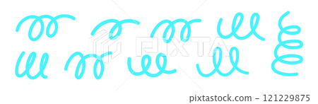 Calligraphic swash with smooth curve and hand drawn flourish. Blue brush stroke text ornament. Flat vector illustration isolated on white background. Calligraphic swash with smooth curve and hand drawn flourish. Blue brush stroke text ornament. Flat vector illustration isolated on white background. 121229875