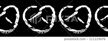 Grunge style pretzel seamless pattern with Oktoberfest snack silhouettes. Festive texture for decorative backgrounds baner. Flat vector illustration isolated 121229876