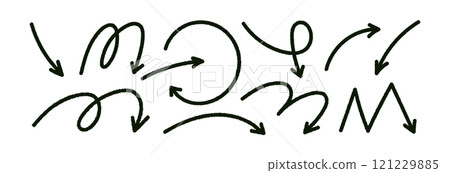 Doodle emphasis arrow icon. Design quirky twist zigzag line, spring coil, curve wave. Vector Doodle emphasis arrow icon. Design quirky twist zigzag line, spring coil, curve wave. Vector 121229885