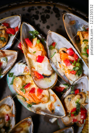 Baked Mussels with Cheese Baked Mussels with Cheese 121230532