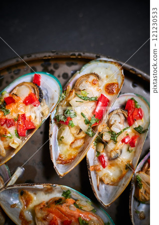 Baked Mussels with Cheese Baked Mussels with Cheese 121230533