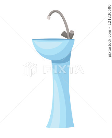 New ceramic washbasin. Clean bathroom interior element of decoration. Vector cartoon flat illustration New ceramic washbasin. Clean bathroom interior element of decoration. Vector cartoon flat illustration 121230590