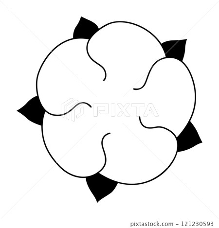 Cotton icon. Symbol of natural certified producing of clothes. Line art style sign or badge for natural fabric. Hand-drawn illustration isolated on white background Cotton icon. Symbol of natural certified producing of clothes. Line art style sign or badge for natural fabric. Hand-drawn illustration isolated on white background 121230593