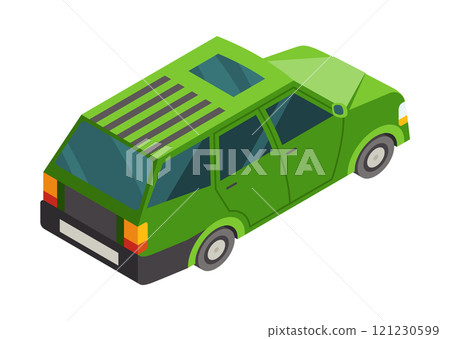 Stylized Green Car Illustration in an Isometric Perspective View for Creative Enthusiasts 121230599