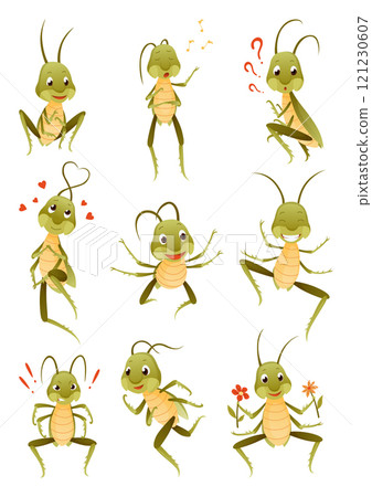A Collection of Playful Cartoon Grasshopper Characters in a Variety of Dynamic Poses A Collection of Playful Cartoon Grasshopper Characters in a Variety of Dynamic Poses 121230607