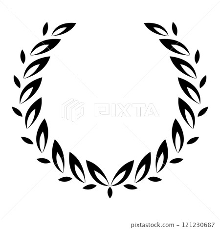 Vintage laurel wreath. Black silhouette circular sign depicting award achievement heraldry, nobility, emblem. Laurel wreath award, winning, prize or victory 121230687