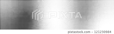 Polka dot grid with gradient noise and pixel overlay. Comic style effect paper background for cartoon and poster prints. Flat vector illustration isolated Polka dot grid with gradient noise and pixel overlay. Comic style effect paper background for cartoon and poster prints. Flat vector illustration isolated 121230984