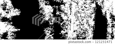Artistic abstract background with paint strokes, spray dots, and shapes. Black vintage texture with retro gradient. Flat vector illustration isolated 121231471