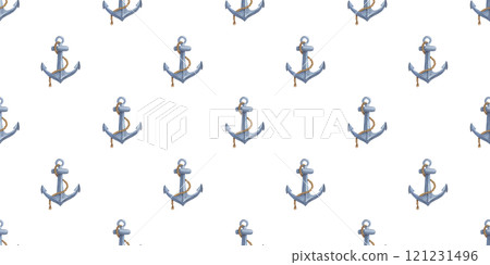 Watercolor seamless pattern with anchor, nautical print on white background for textiles or fabric, allover background 121231496