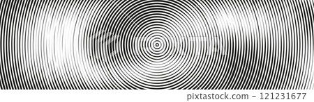 Abstract spiral pattern background with concentric circular shapes and radial effect. Black and white geometric design with ripple twist. Flat vector illustration isolated 121231677