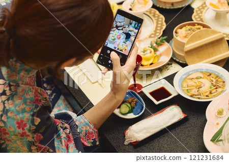 Women enjoying a meal at a ryokan (Japanese inn) Photo courtesy of Shiratama no Yu Izumikei 121231684