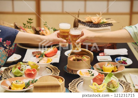 Women enjoying a meal at a ryokan (Japanese inn) Photo courtesy of Shiratama no Yu Izumikei 121231715