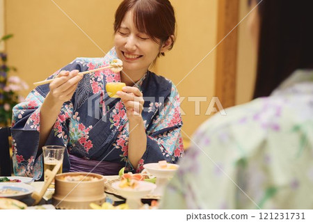 Women enjoying a meal at a ryokan (Japanese inn) Photo courtesy of Shiratama no Yu Izumikei 121231731