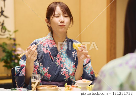 Women enjoying a meal at a ryokan (Japanese inn) Photo courtesy of Shiratama no Yu Izumikei 121231732