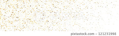 Golden star background with glittering confetti and falling stardust. magical yellow pattern for holidays. Flat vector illustration isolated 121231998