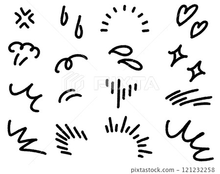 Hand-drawn various cartoon facial expression icon set Emphasis Inspiration Sparkle 121232258