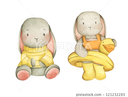 Set of rabbit. Happy Easter Bunny. Watercolor illustration. Set of rabbit. Happy Easter Bunny. Watercolor illustration. 121232283