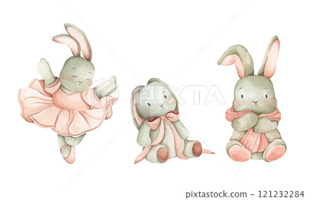 Set of rabbit. Happy Easter Bunny. Watercolor illustration. Set of rabbit. Happy Easter Bunny. Watercolor illustration. 121232284