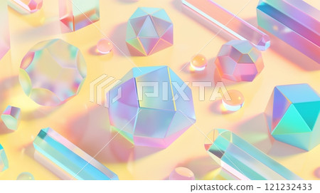 Colorful geometric shapes polyhedrons spheres pastel gradients light background 121232433