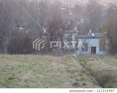 Houses on grassy range in Bielsko-Biala city in Poland Houses on grassy range in Bielsko-Biala city in Poland 121232497