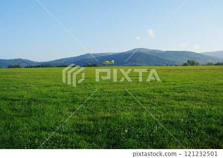 Scenic Antonov An-2 PF SP-FIY airplane takes off in Bielsko-Biala, Poland 121232501