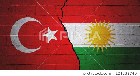 Turkey vs Kurdistan - Cracked cinder block wall Turkey vs Kurdistan - Cracked cinder block wall 121232749