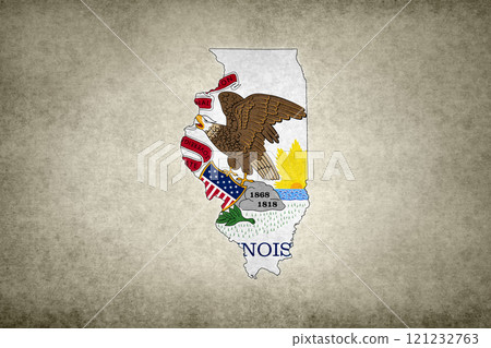 Map of Illinois with its flag on a paper 121232763