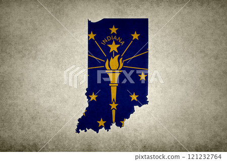 Map of Indiana with its flag on a paper 121232764