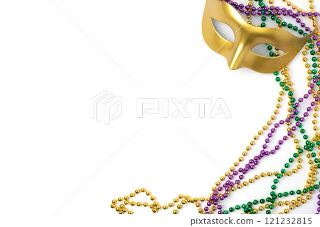 Mardi gras beads frame isolated on white background Mardi gras beads frame isolated on white background 121232815