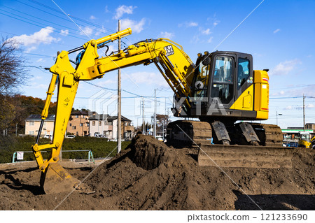 Tokorozawa City Kamegane Shindo Road Construction Work Heavy Equipment Excavator 121233690