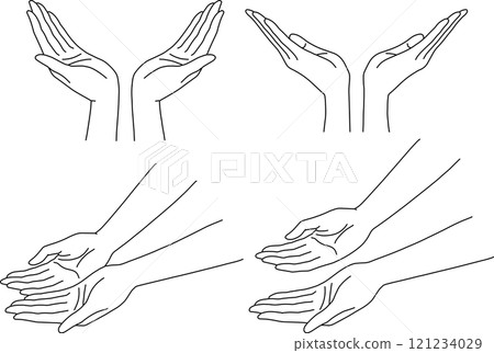 Both hands icon simple line drawing finger support protect Both hands icon simple line drawing finger support protect 121234029